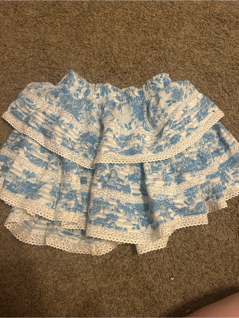 Aerie Blue and White Tiered Lace Skirt (good for rush)
